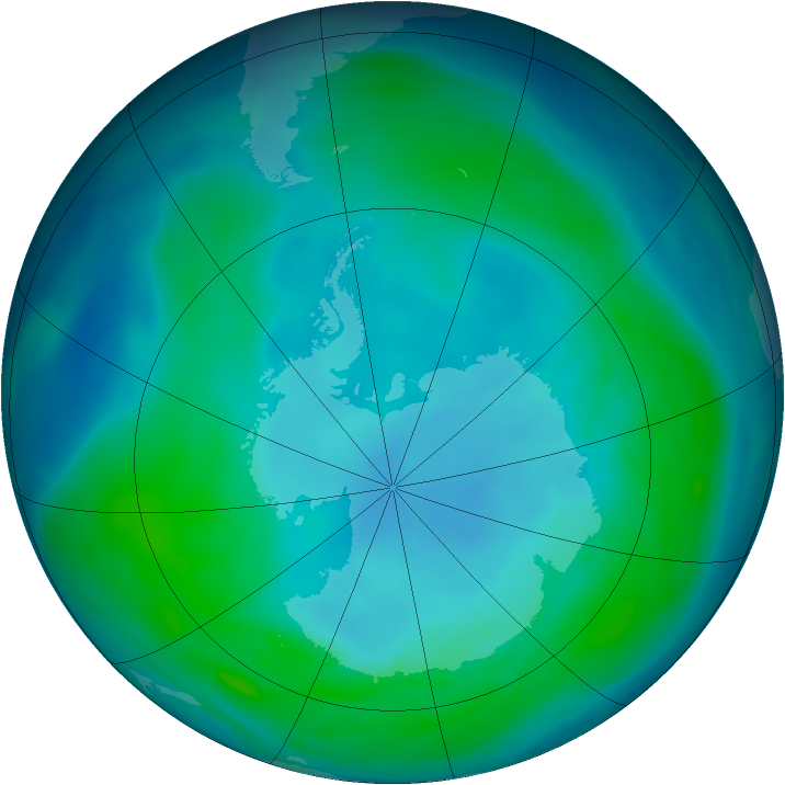 Antarctic ozone map for 20 January 2005
